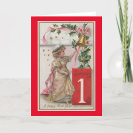 Chica Vintage 1º de enero tarjeta de vacaciones