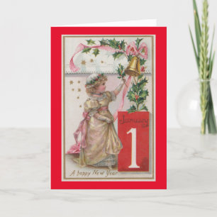 Chica Vintage 1º de enero tarjeta de vacaciones