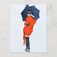 Chica Vintage con postal de paraguas