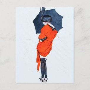 Chica Vintage con postal de paraguas