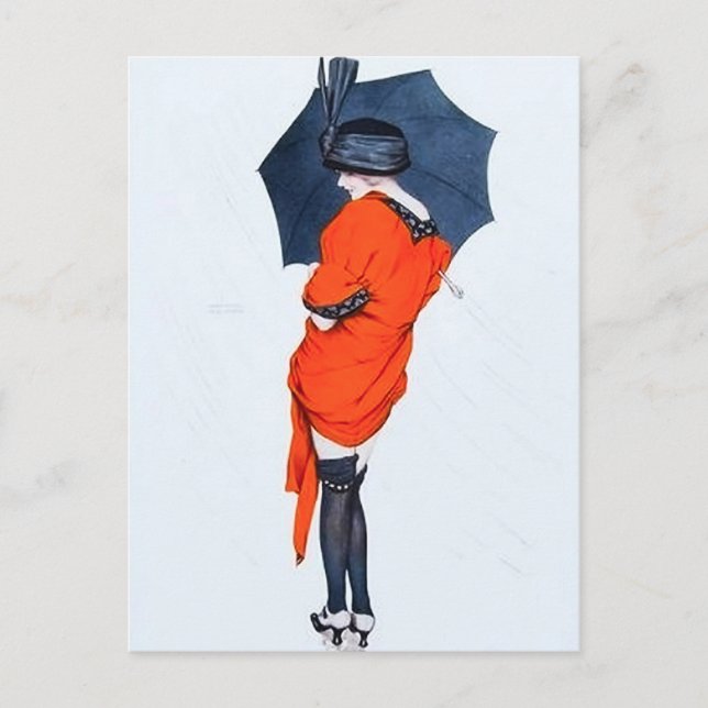 Chica Vintage con postal de paraguas (Anverso)
