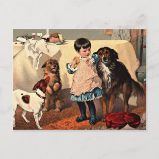 Chica Vintage Con Postal De Perros