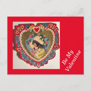 Chica vintage con tarjeta postal Heart Valentine
