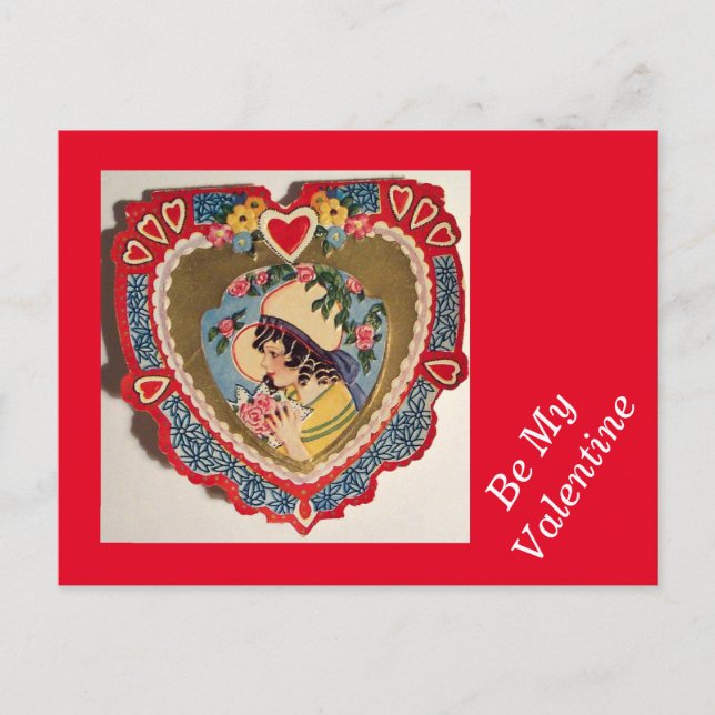 Chica vintage con tarjeta postal Heart Valentine (Anverso)