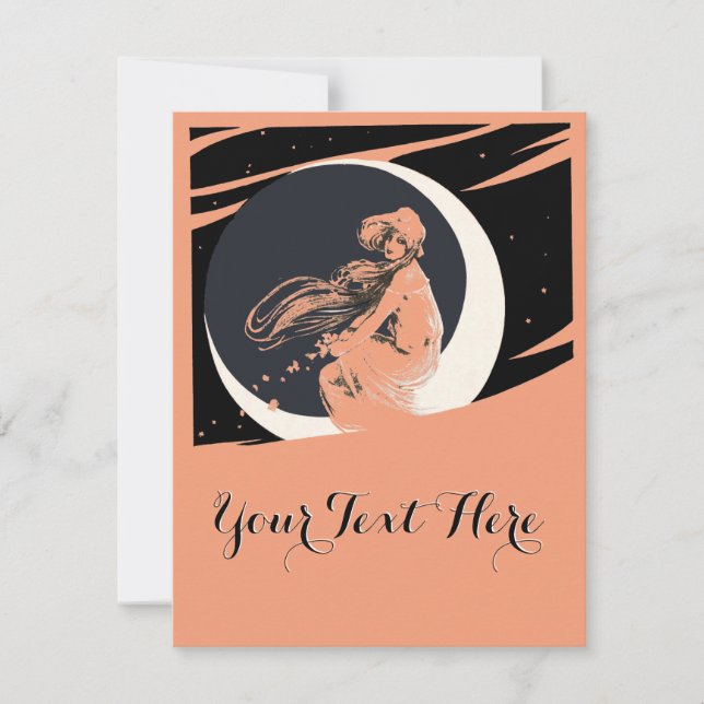 Chica Vintage De Art Nouveau En Plantilla Crescent (Anverso)