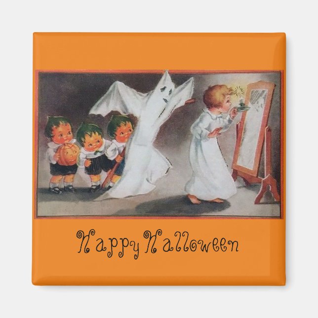 Chica Vintage de Halloween con imán de velas (Frente)