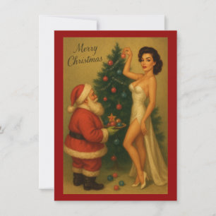 Chica vintage de Navidad de los años 50 decorando 