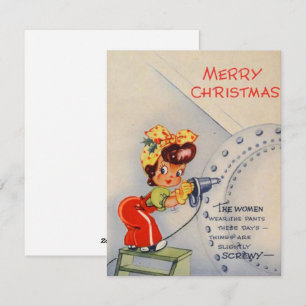 Chica vintage de Navidad trabajando duro