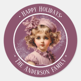 Chica vintage nostálgico en pegatina de texto pers