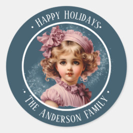 Chica vintage nostálgico en pegatina de texto pers