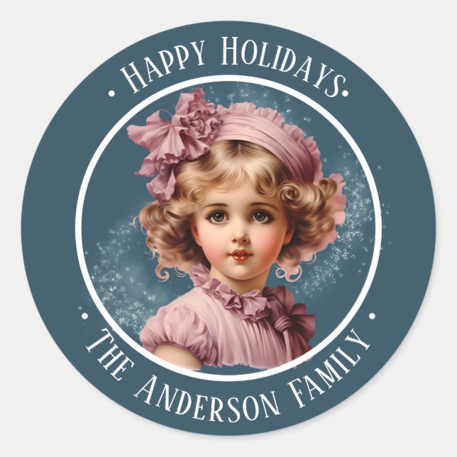 Chica vintage nostálgico en pegatina de texto pers (Anverso)