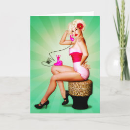 Chica Vintage PinUp En La Tarjeta De Saludo Telefó