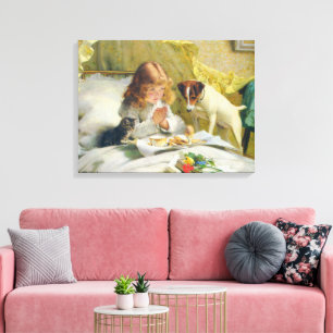Chica Vintage Rezando con Arte de Gato y Perro Sus