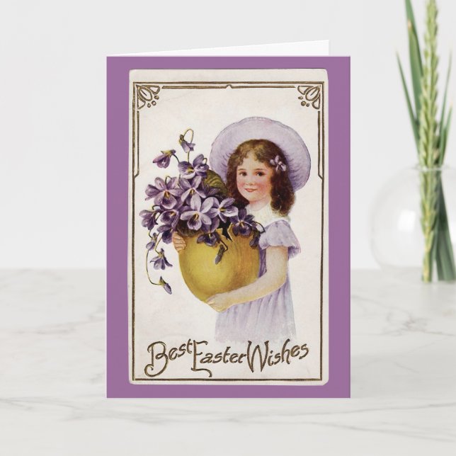 Chica violeta de Pascua Vintage - Tarjeta (Anverso)