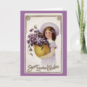 Chica violeta de Pascua Vintage - Tarjeta