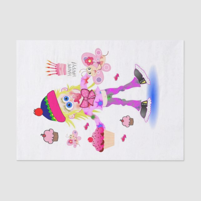 Chica Wacky de Papel Tejido Feliz Cumpleaños (Anverso)