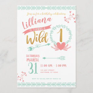Chica Wild One Boho Invitación a primer cumpleaños