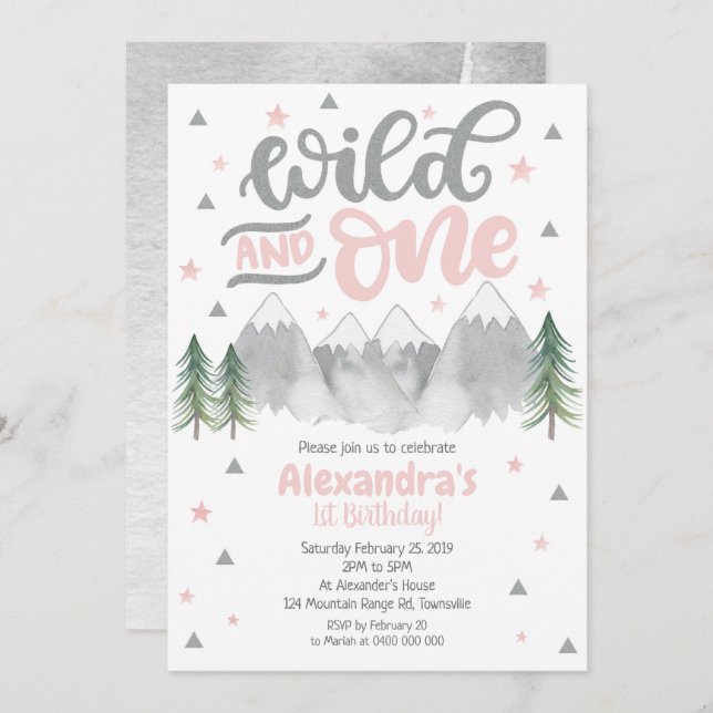 Chica Wild One First Birday Invitación (Anverso / Reverso)