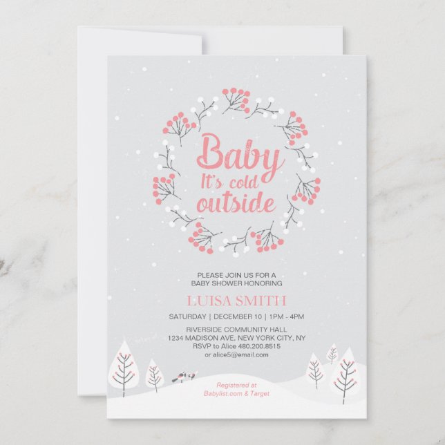 Chica Winter Wonderland Baby Shower, tarjeta Sprin (Anverso)