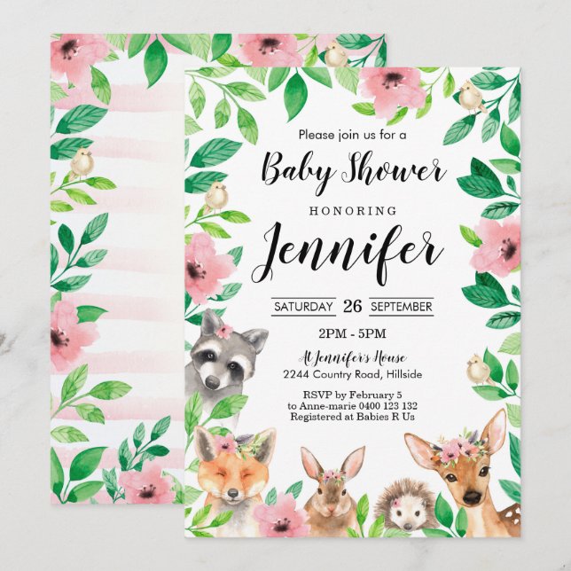 Chica Woodland Baby Shower Invitación a Pink Woodl (Anverso / Reverso)