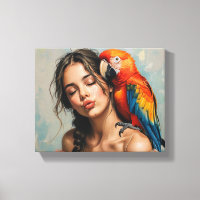 Chica y arte de tela de loro