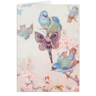 Chica y Bluebirds de hadas violetas