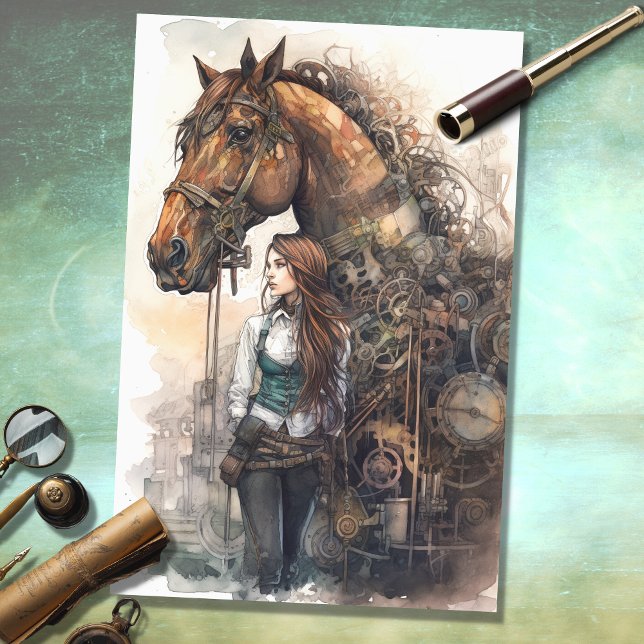 Chica y caballo Steampunk 2 Papel de color (Subido por el creador)