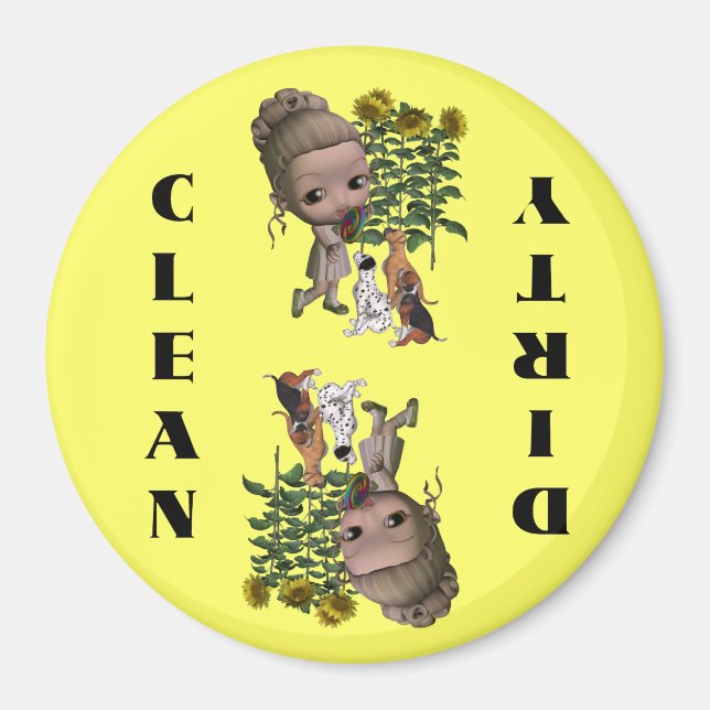 Chica Y Cachorros Cuidados Imán Del Lavavajillas (Frente)