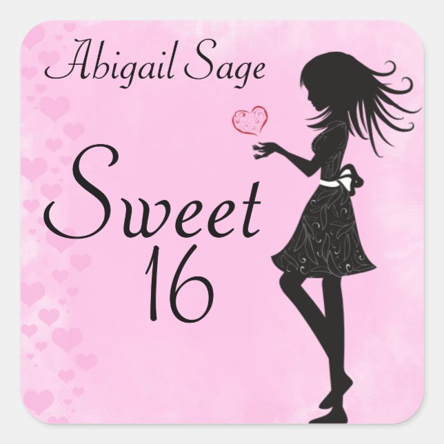 Chica y corazón personalizados dulces 16 Pegatinas (Anverso)