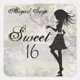 Chica y corazón personalizados dulces 16 Pegatinas