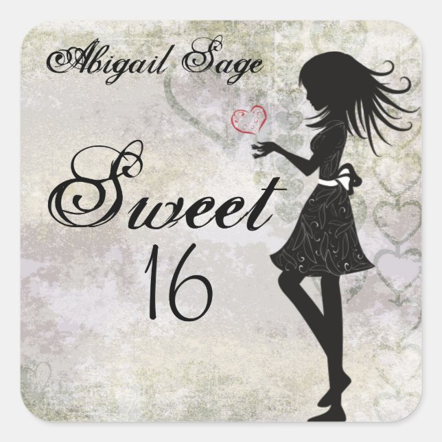 Chica y corazón personalizados dulces 16 Pegatinas (Anverso)