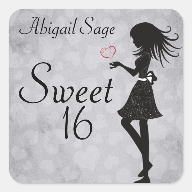 Chica y corazón personalizados dulces 16 Pegatinas (Anverso)