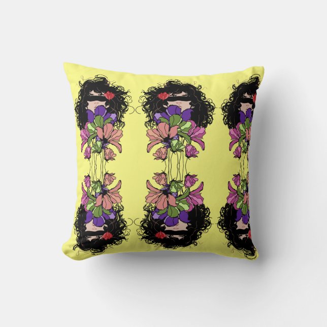 chica y flores de Cojín decorativo (Anverso)