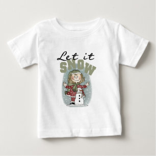 Chica y hombre de nieve deja que nieve camisetas