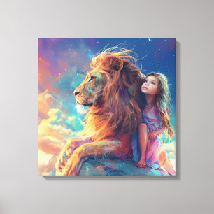 Chica y león - Arte mural infantil, León majestuos