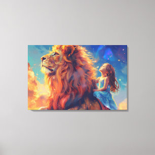 Chica y león - Arte mural infantil, León majestuos