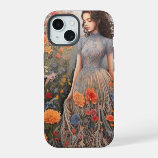 Chica Y Lleno De Flores Funda De iPhone 15