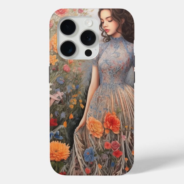 Chica Y Lleno De Flores iPhone 15 Pro Funda (Reverso )