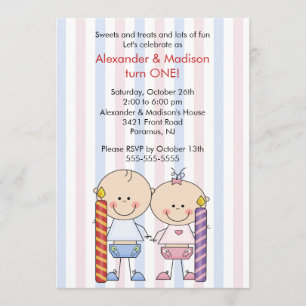 Chica y niño de invitación al primer cumpleaños