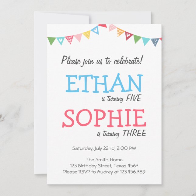 Chica y niño de la invitación a la fiesta de cumpl (Anverso)