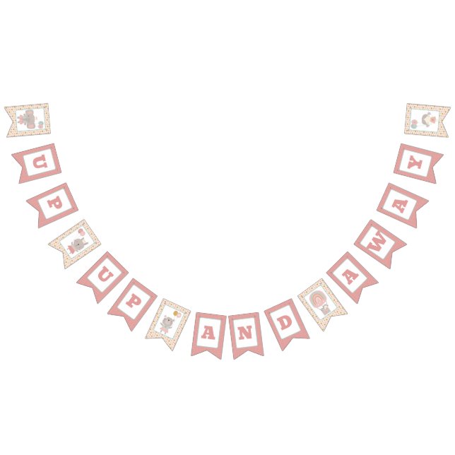 Chica y oso de bandera de banner en globo aerostát (Todo)