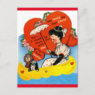 Chica y perros vintage en postal de San Valentín c