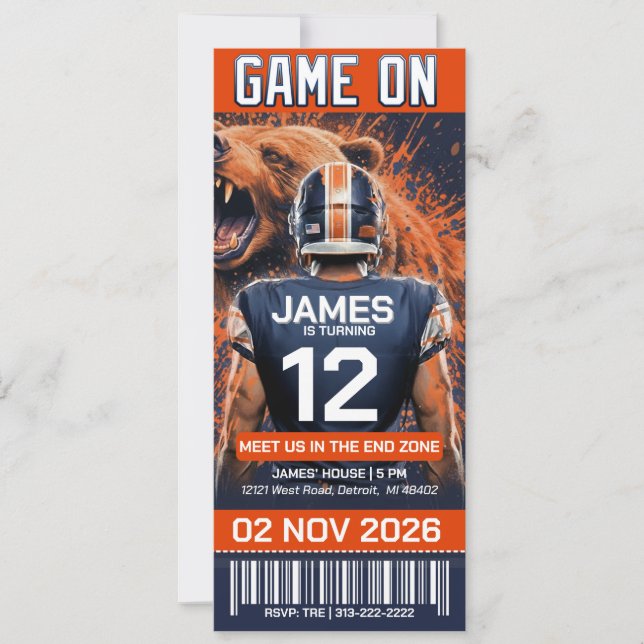 Chicago Football Ticket Birthday Invitation (Anverso)