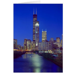 Chicago, Illinois, Skyline de noche con Chicago