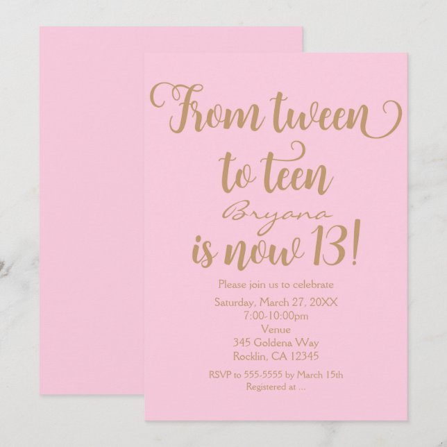 Chicas 13.ª fiesta de cumpleaños invitaciones rosa (Anverso / Reverso)