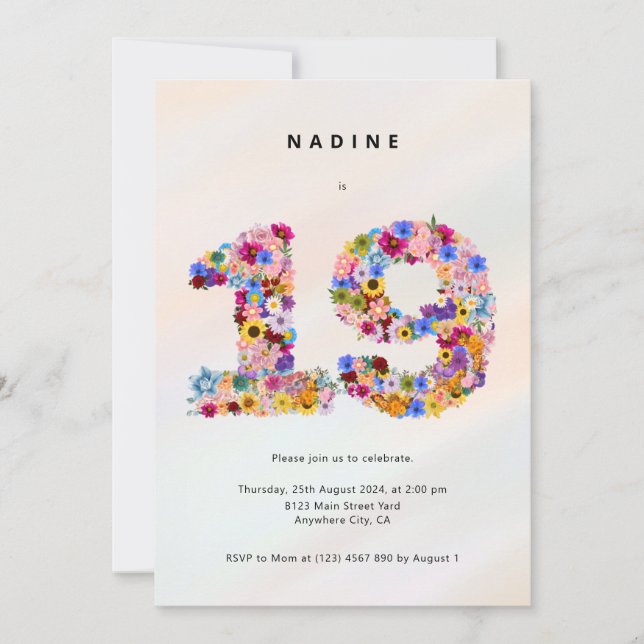 Chicas 19.ª invitación de cumpleaños 19 Fiestas (Anverso)