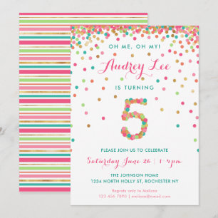 Chicas 5ª fiesta de cumpleaños de invitación