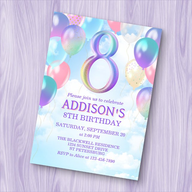 Chicas 8 Invitación a los globos arcoiris de cumpl (Subido por el creador)