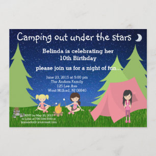 Chicas acampando invitación de cumpleaños