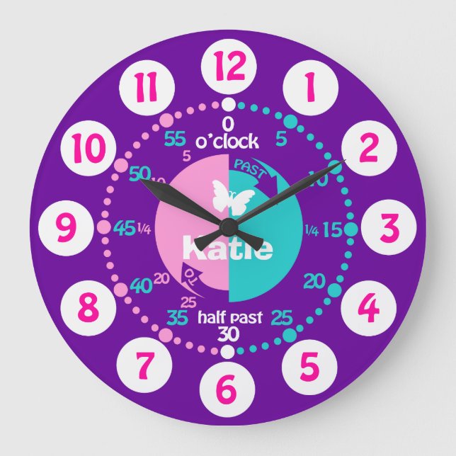 Chicas aprenden a decir hora reloj con nombre púrp (Anverso)